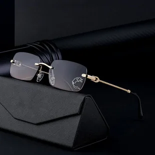 Retro Sonnenbrille Für Herren Quadratisch Randlos Leopard_voghion.com