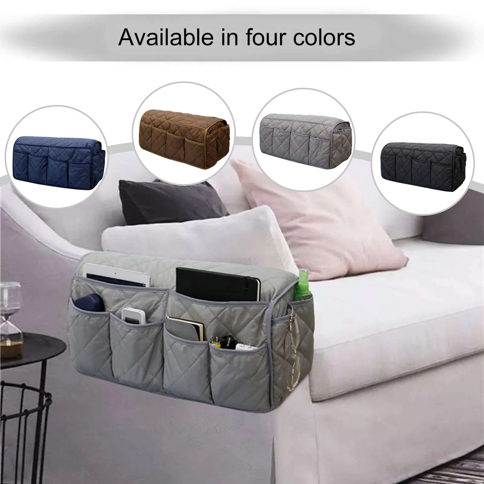 Sofa Armrest Caddy With 5 Pockets Recliner Couch Chair Arm Hanging Storage Organizer Non-Slip Waterproof Armchair Organizer Caddy For TV Remote Control, Magazine, Books, Cell Phone, Tablet