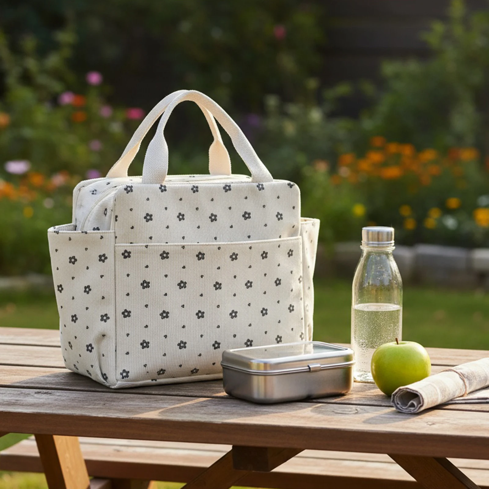 Corduroy Thermal Insulation Lunch Bag Large Capacity Lunch Tote Bag Portable Handbags for Work Picnic Travel Office