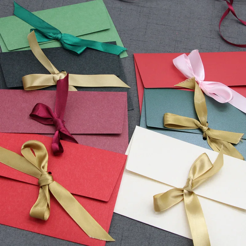 

10pcs European style ribbon solid color envelope No. 3 high-grade pearlescent paper lining paper invitation silk scarf