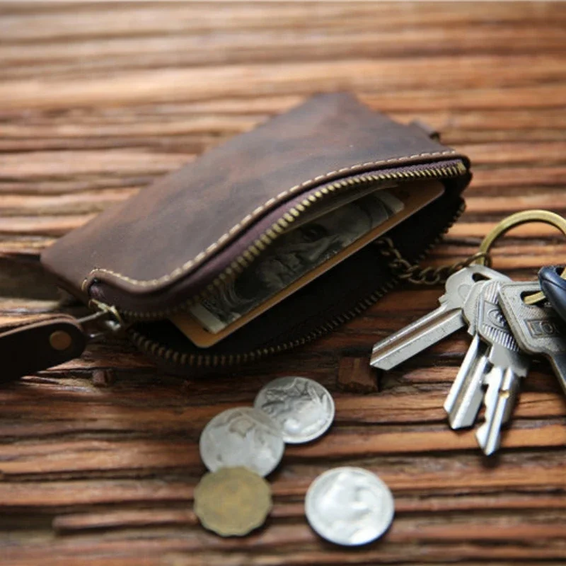 Leather Coin Purses Men's Vintage Small Wallets Household Keys Card Storage Bag Women Cow Leather Change Organizer Bag