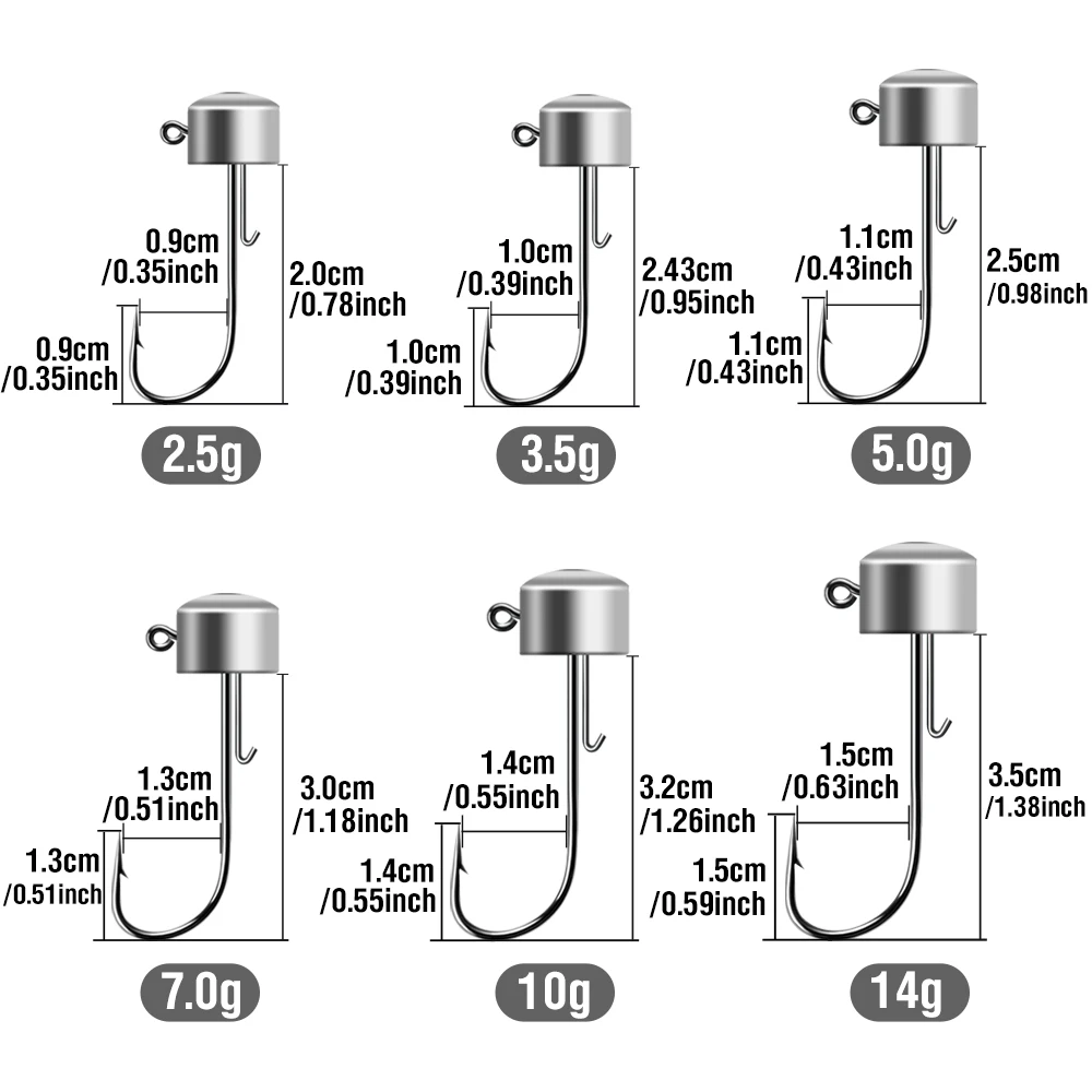 Ned Rig Jig Heads 20pcs - Têtes champignon 2.5-14g pour leurres souples et pêche précise