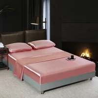 Satin Flatsheet Set High Quality Solid Color Bedsheet Set Single Double Queen King Size Fitted Sheet Set Luxury Bedding Sheet 1