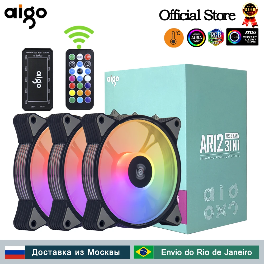Aigo AR12 120mm pc gamer computer Case Fan RGB 12v Heatsink aura sync  Cooler argb Silent controller kit fan cooling ventilador - AliExpress
