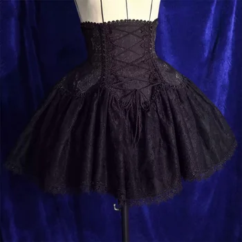 2025 Lolita Subculture Black White Short SK Lace Skirt High Waist Lace Up Girls Birthday Gothic Victorian Cosplay Party Skirts 1