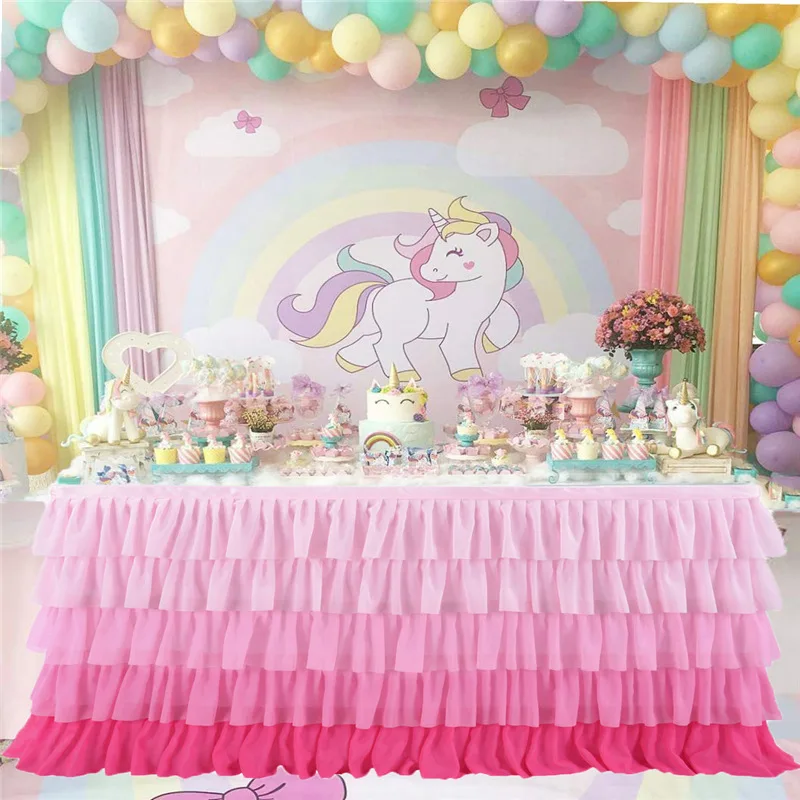 Chiffon Table Skirt Birthday Party Tutu Gauze Table Skirt Wedding Decoration Pleated Blocked Surround Deco Mariage