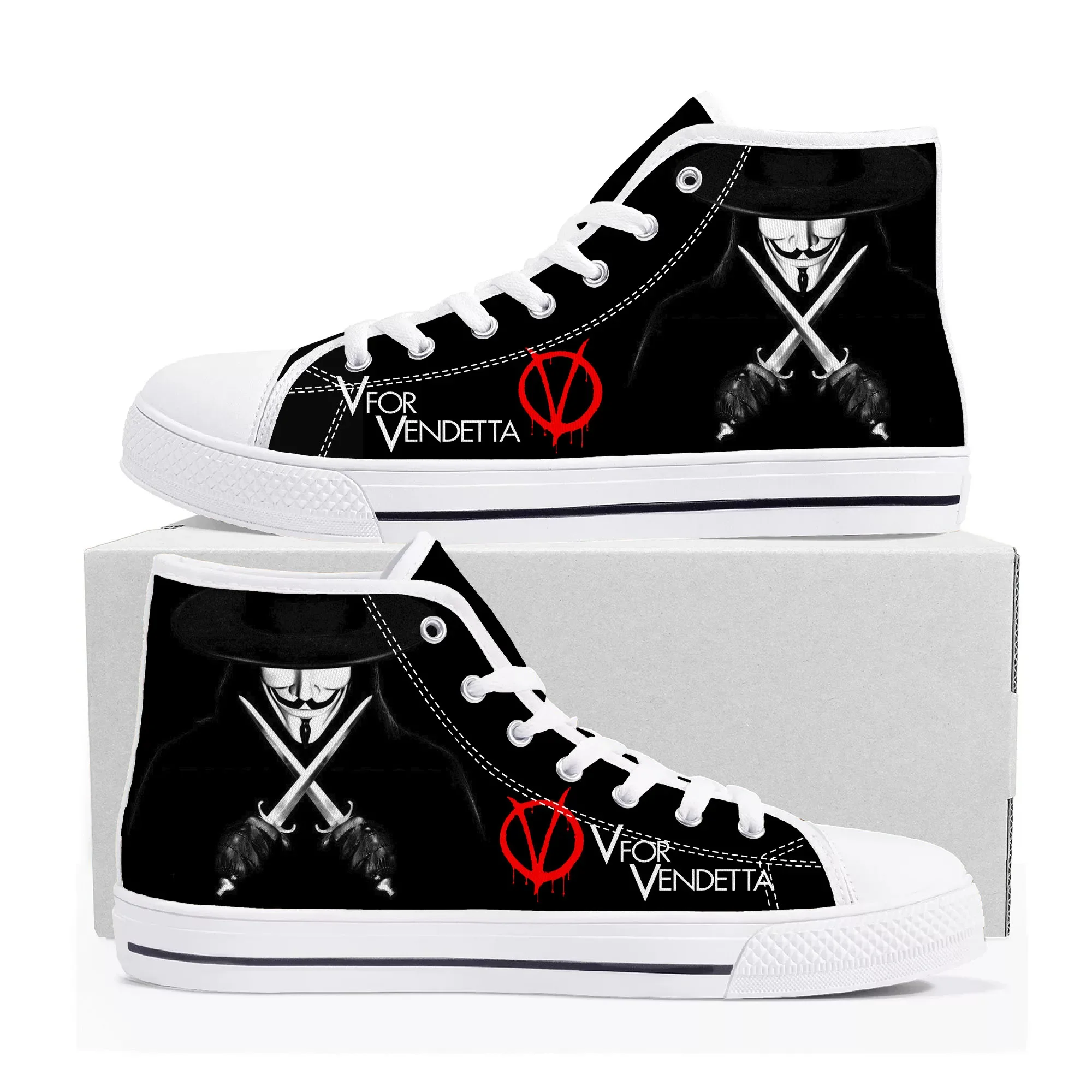 V for Vendetta Movie High Top Sneakers Mens Womens Teenager High Quality Canvas Sneaker couple Casual Shoe Customize Shoes