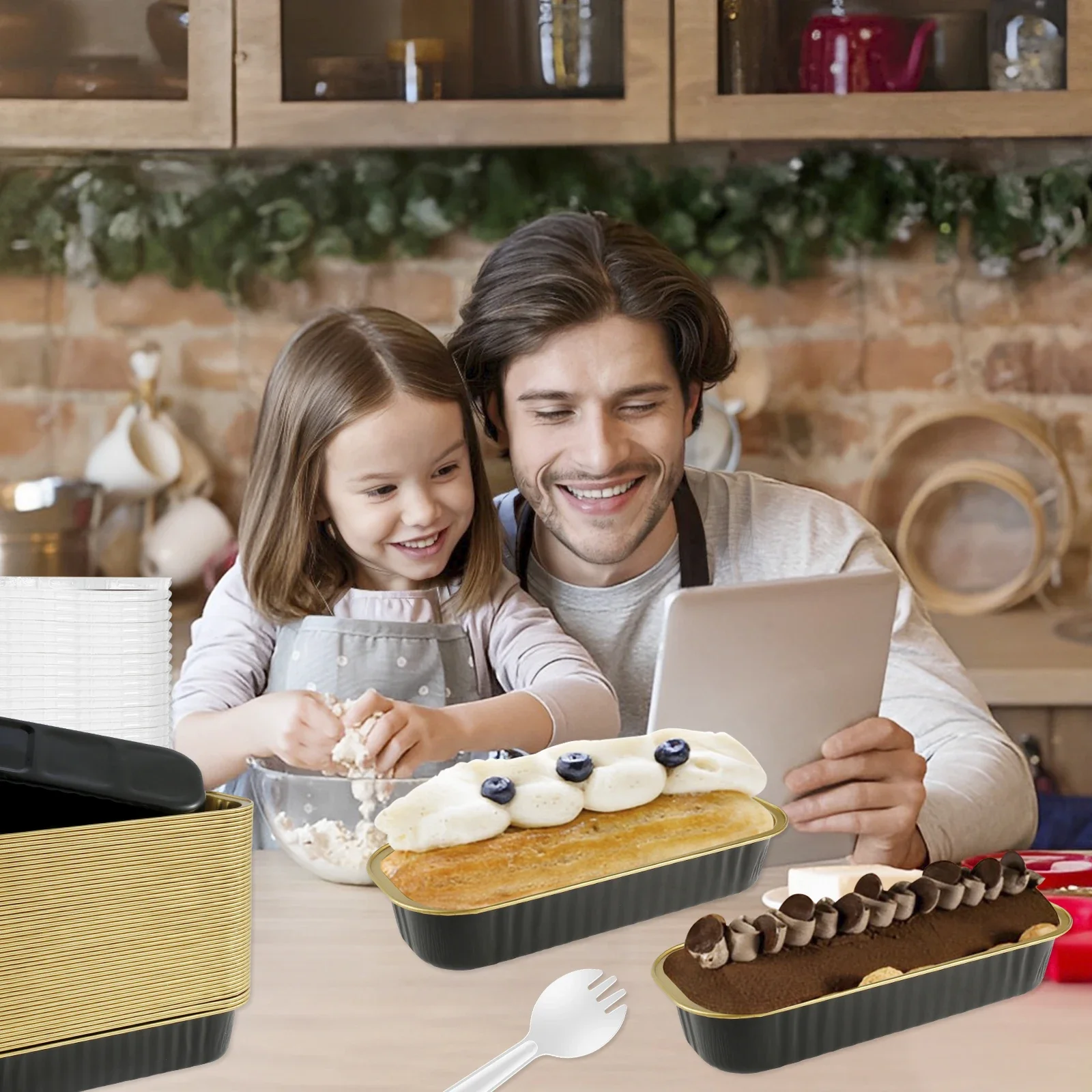 150Pcs Mini Cake Pans with Lids and Spoons 200ml Non-Stick Foil Baking Loaf Pans Rectangular Foil Bread Container for Kitchen