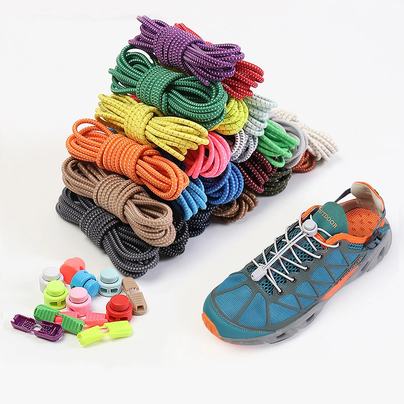Lacci per scarpe rotondi elastici senza cravatta lacci per scarpe lucchetto in plastica adatto a tutti gli accessori per scarpe sportive elastico in pizzo per scarpe pigre