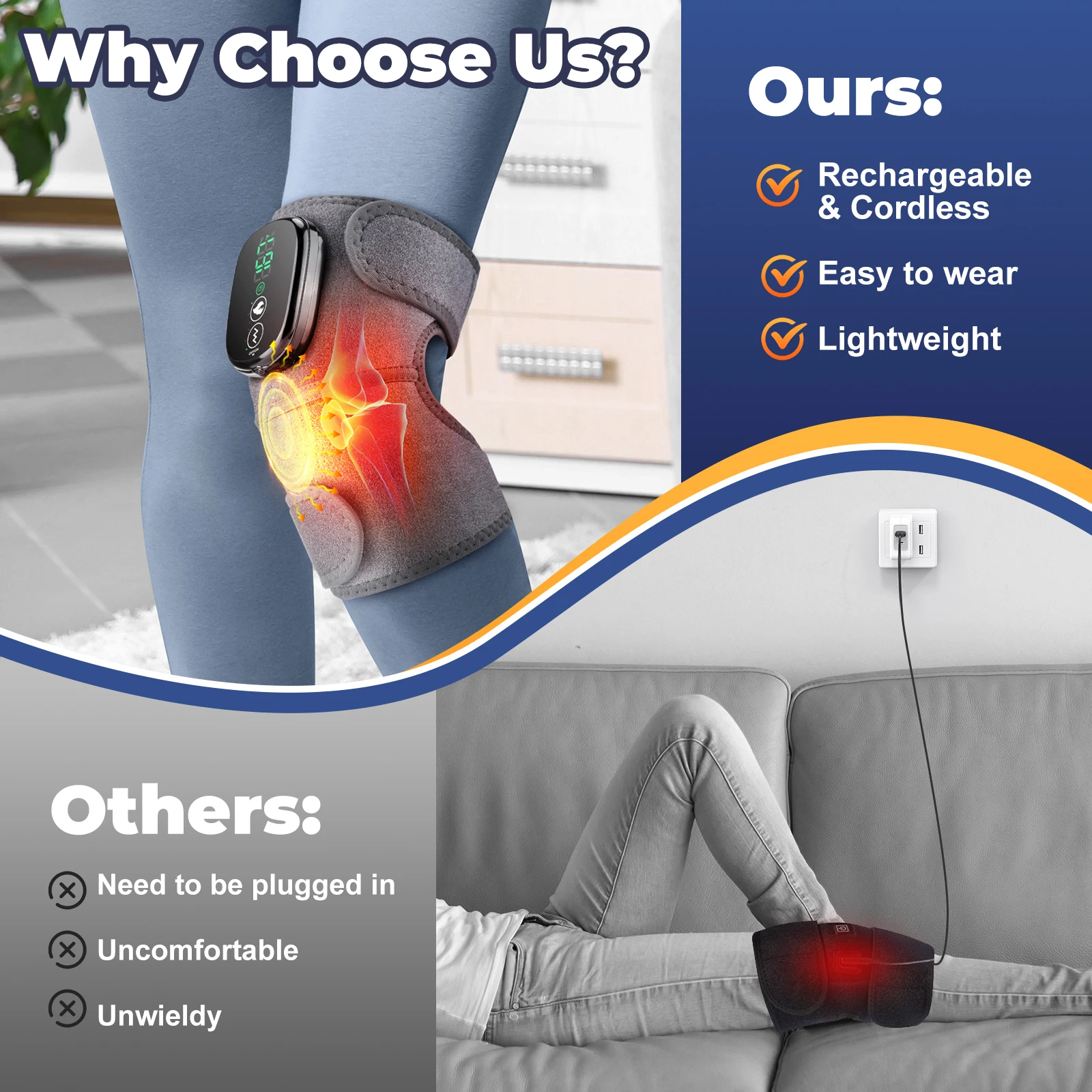 Electric Heated Knee Massage Physiotherapy Pad 3 in 1 Massager For Shoulder Elbow Knee 6-speed Hot Compress Relax Muscle: 3 - 5 Days Free Delivery Only UK