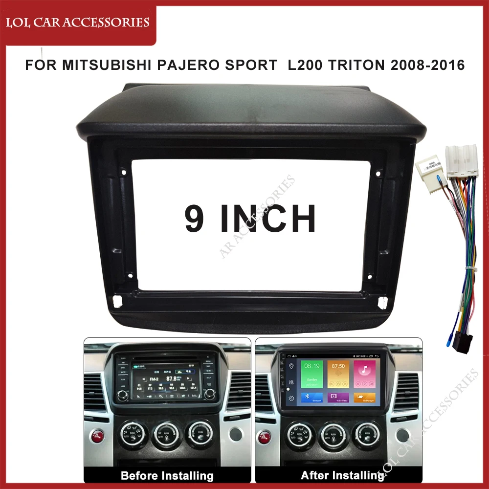 9 inç araba radyo Fascias MITSUBISHI Pajero Sport için L200 Triton 2008 2016 Dash çerçeve 2 Din
