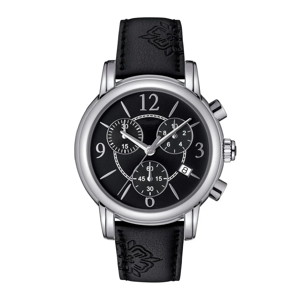 

Luxury New Womens Watch Dressport Chronograph Quartz Ladies Black Leather Relogio Masculino