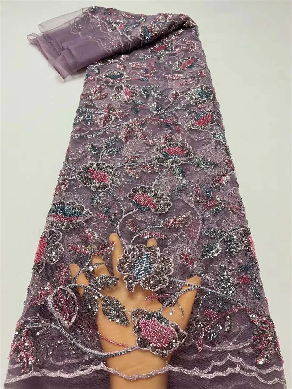 

Роскошная кружевная ткань 2024 с блестками и вышивкой из бисера, элегантная французская сетчатая кружевная ткань с бусинами, искусственная ткань