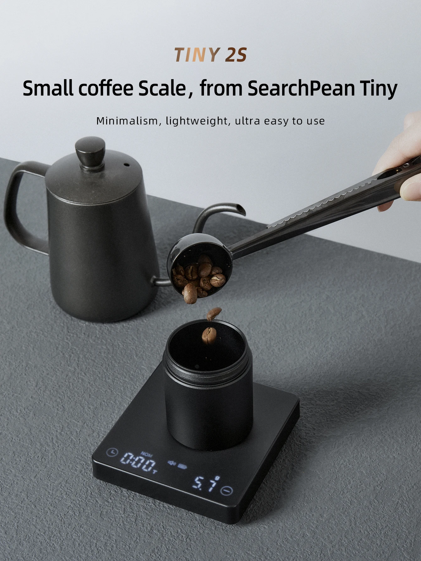 SearchPean Tiny 2S Coffee Scale, Espresso Scale with Auto Tare,  Rechargeable Portable Pocket Coffee Scale Espresso with Timer, 0.1g High  Precision