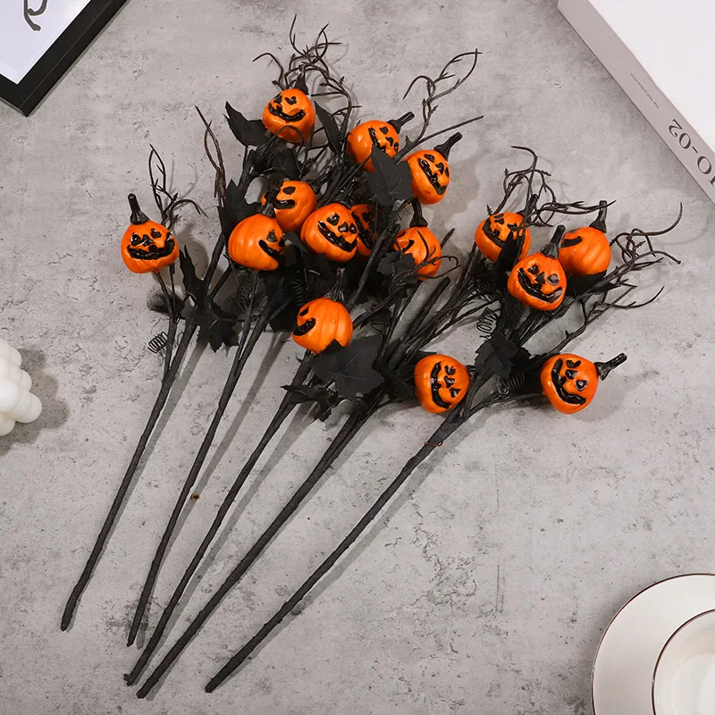 1/3/5Pcs Halloween Branches Artificial Pumpkin Maple Leaf Stem Flowers Halloween Party Decoration For Home DIY Vase Photo Props