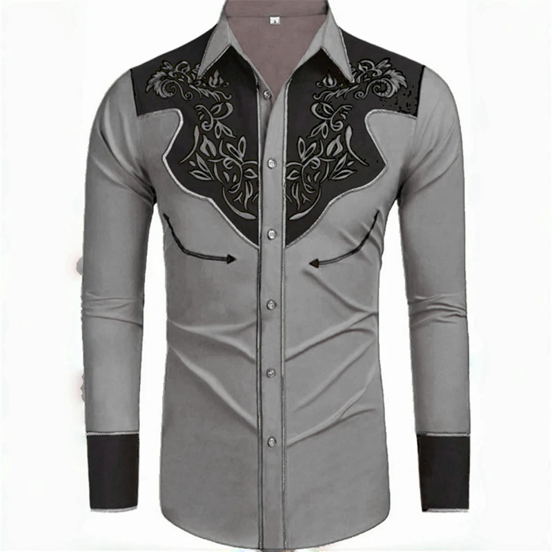 20-color men's long-sleeved shirt retro western denim big size loose cardigan casual soft fabric denim shirt long sleeved shirt