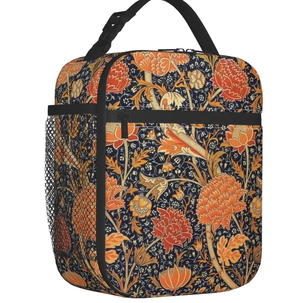 

Custom William Morris Orange Cray Floral Art Lunch Bag Women Warm Cooler Insulated Lunch Box for Student School