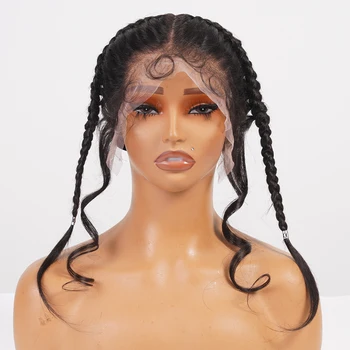 13X4 Transparent Lace Frontal with Braids Natural Black Color 100% Brazilian Remy Hair Straight Lace Frontal Topper 1