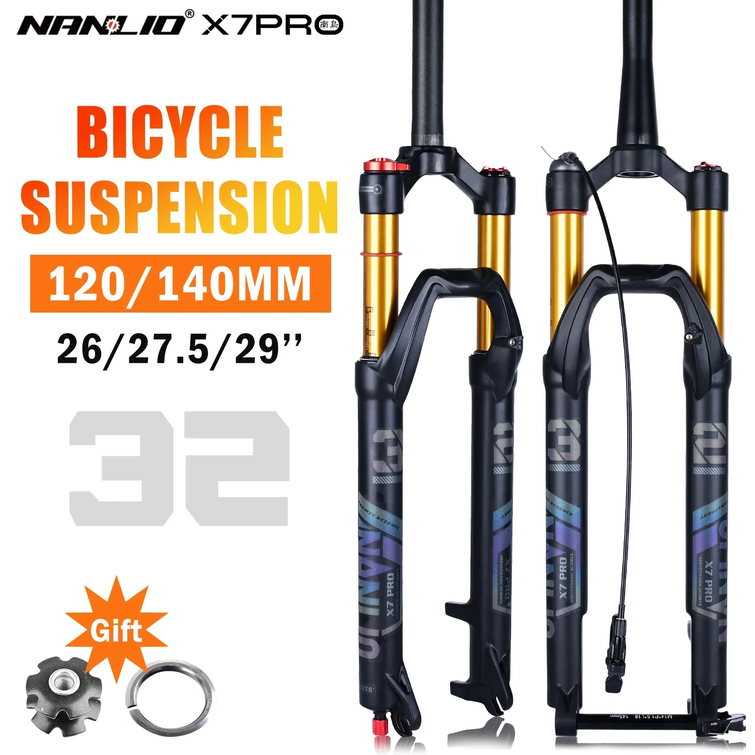 Nanlio X7 PRO Mountain Bike Suspension Oil Gas Fork 120/140mm
