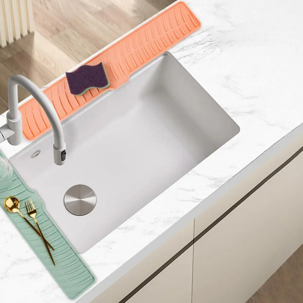 Drain Pad Anti-Slip Quick Drying Soap Spill-Proof Striped Silicone Faucet Mat Countertop Protector Kitchen Utensil Holder faucet mat kitchen tools