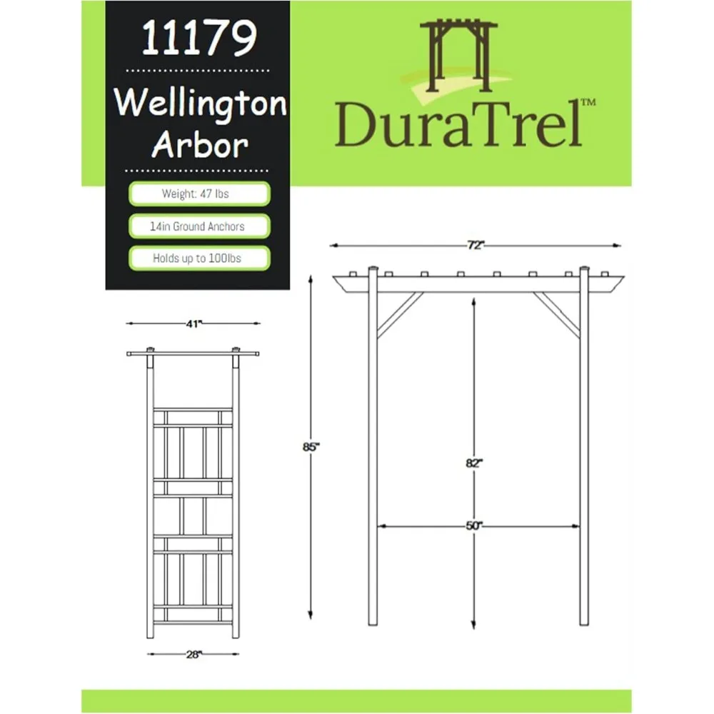 Dura-Trel Wellington Arbor, Vinyl Garden Archway for Outdoors, White, 72" x 85" - Backyard Decorative Arch for Pathways & Entran