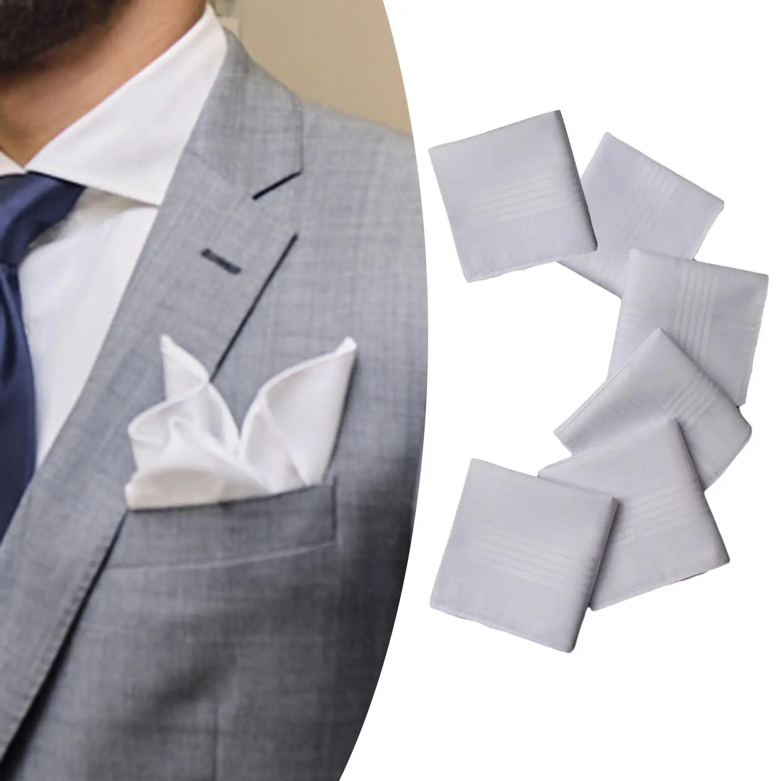 6x Pure White Handkerchiefs Set Solid Color Hankies Crafts Gift for Prom Gentlemen Suit Party Birthday