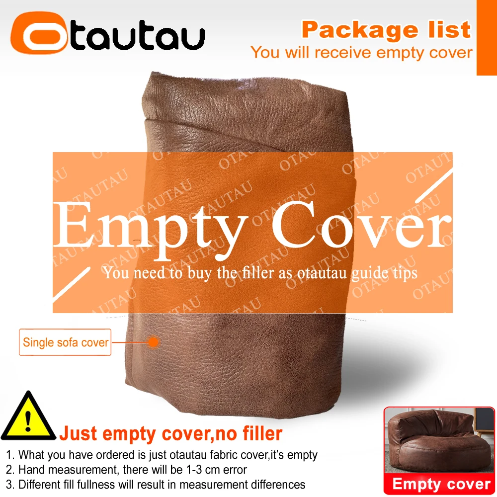 OTAUTAU Single Sofa Cover Faux Suede Leather Lazy Bean Bag Sac Pouf Chair No Filler Beanbag Corner Seat Recliner Couch SF004 5