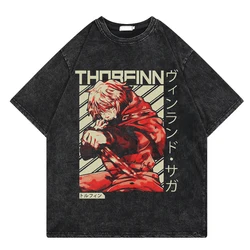 Vinland Saga Vintage Washed Graphic Print Tee - Hip Hop Streetwear Loose Fit Summer Harajuku Cotton Shirt - S (HBSX - 00638ZP)