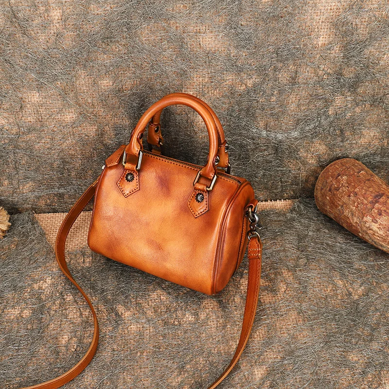 

Retro Genuine Leather Women's Handbags Portable Boston Bag Large Capacity Lady Texture Small Shoulder Messenger Bags 2023 New