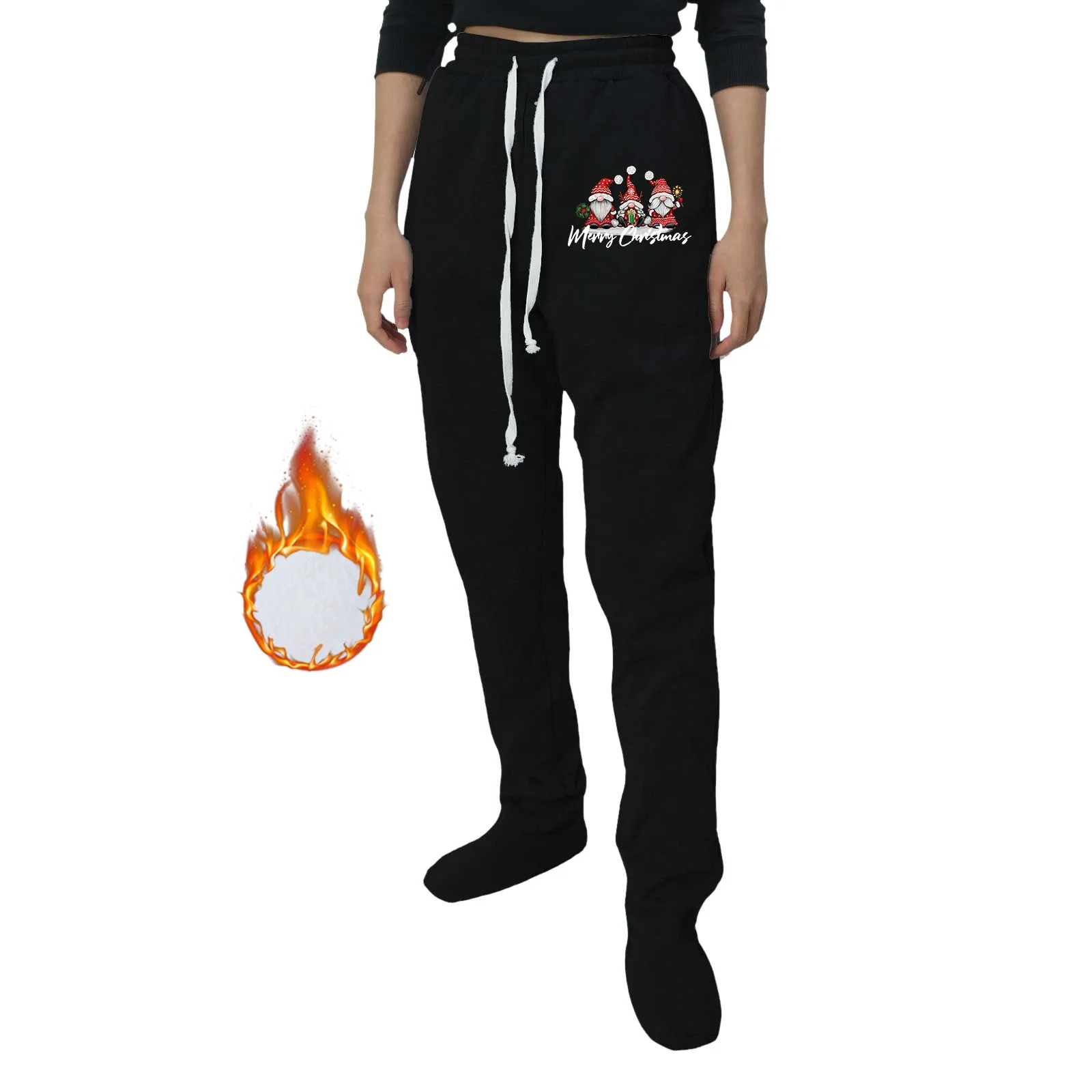 

Women Suitable Pants Comfy Pajama Bottom Straight Leg Drawstring Yoga Pants Breathable Color Block Pajama Thermal Lined Pants