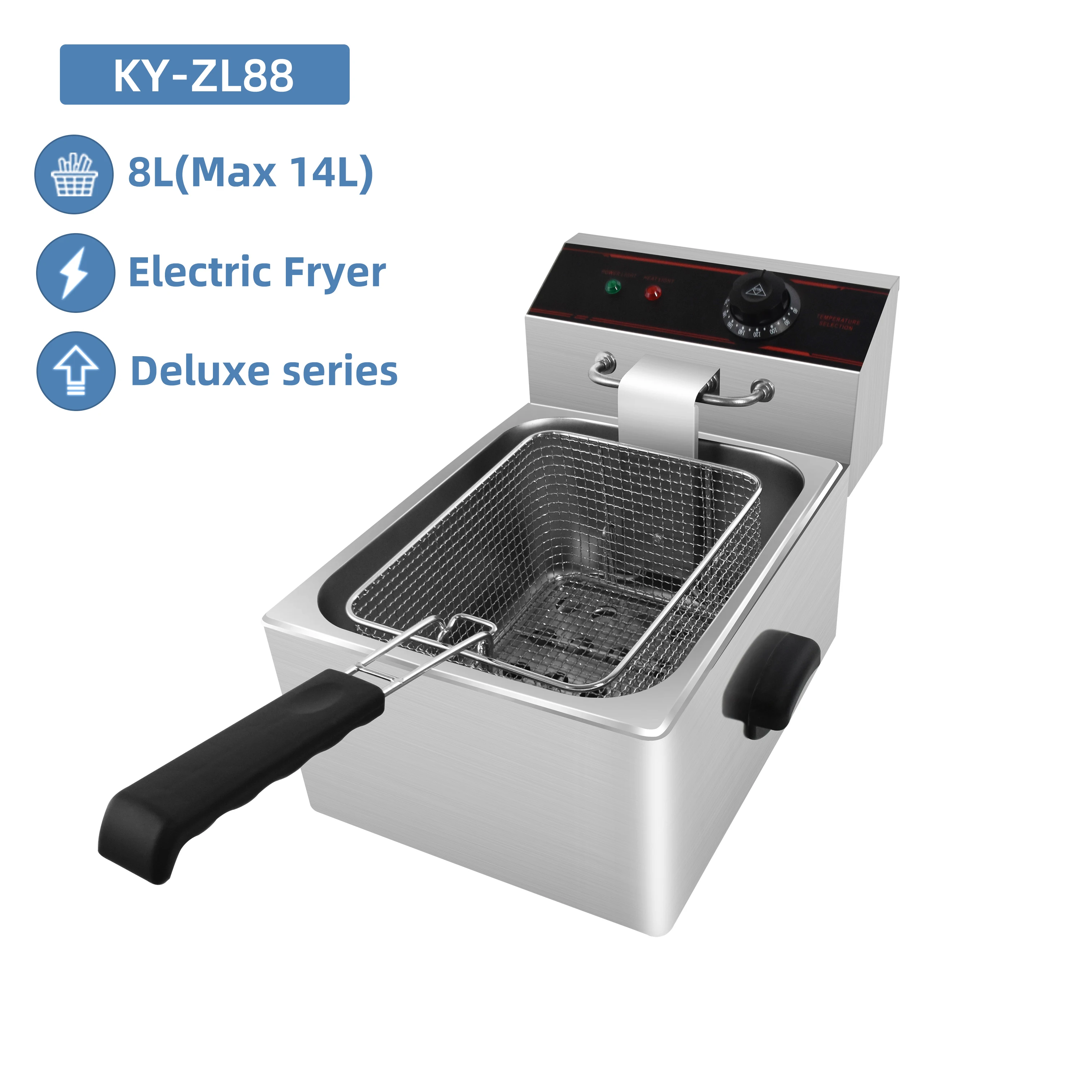8L Deluxe Series Electrical Fryer Machine Stainless Steel Commercial Restaurant Adjustable Electric Deep Fryers