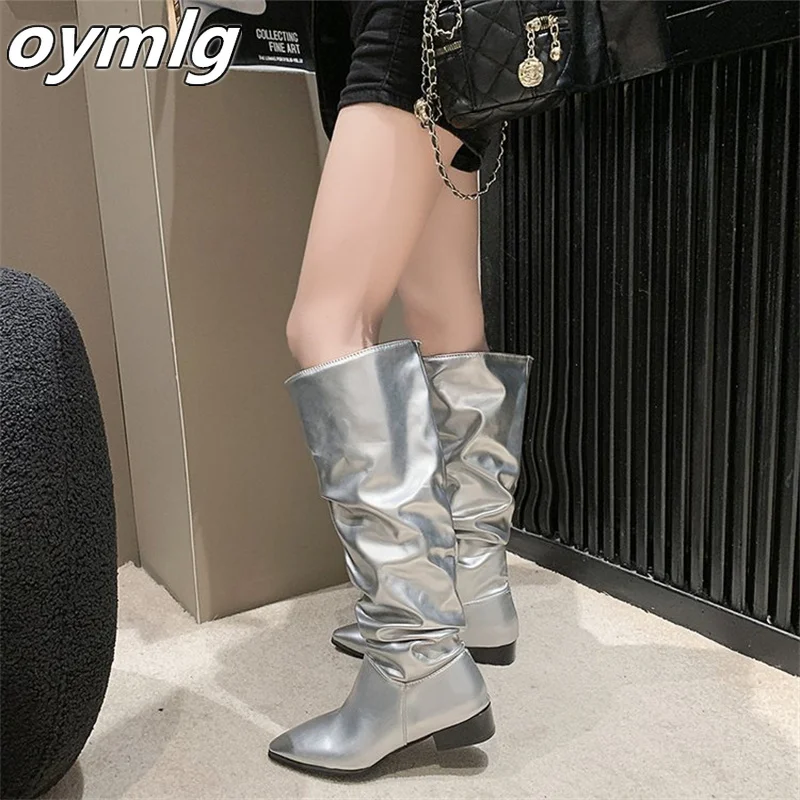 Pointed Pleated High Barrel Long Boots for Women's Autumn 2023 New Fashion Boot