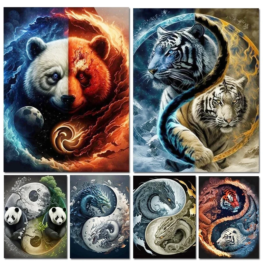 Yin Yang Dragons - Canvas by Numbers Set Size 16 x 20 inch