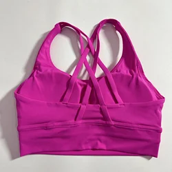 Solid Color Cross Back Women's High-Impact Fitness Bra with Removable Padding - M (Rhododendron powder)