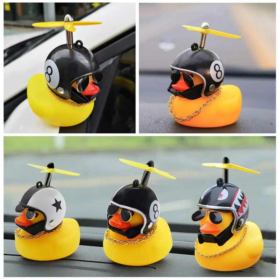 Pato De Goma Decorativo Con Accesorios – Anillo Flotador, Gafas, Sombrero Y Collar, Ideal Para Coche, Oficina O Juguete De Baño