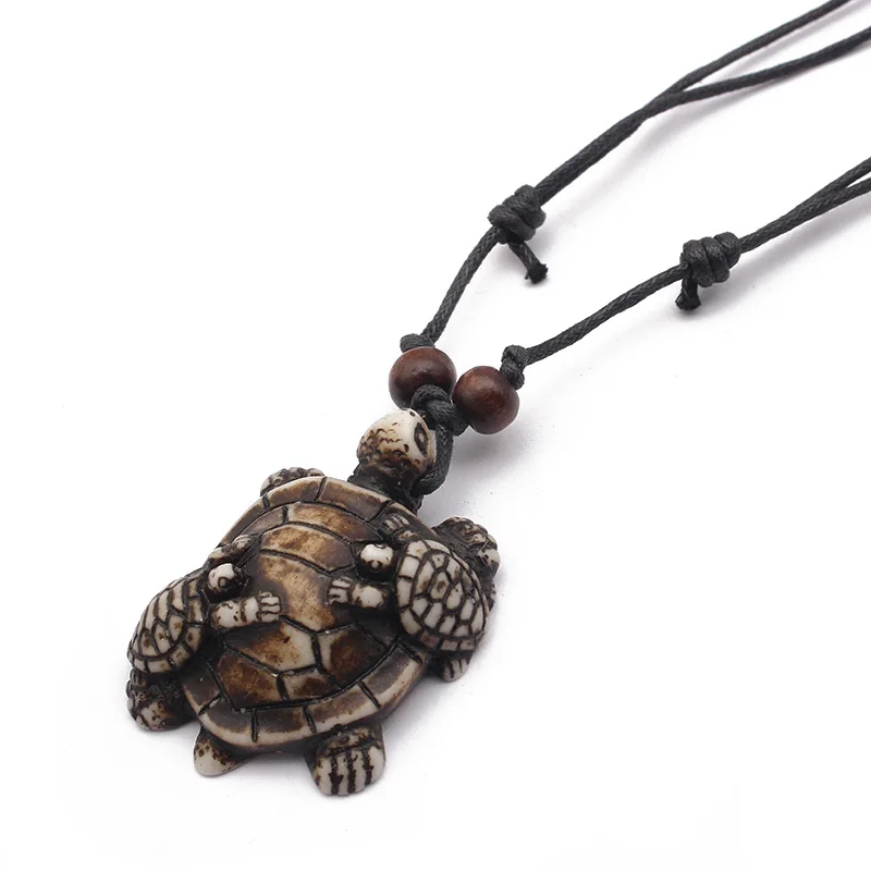 12pcs/lot Faux Yak Bone Sea Turtle Resin Pendant Necklace Three Turtles Animals Charms Necklace Fashion Jewelry Trend Gifts