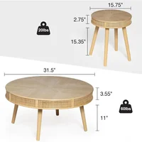 Farmhouse Round Coffee Table 2Pack, Rustic Sofa Side Tea Tables Nesting Center Table Set with Handmade Rattan for Living Room 2