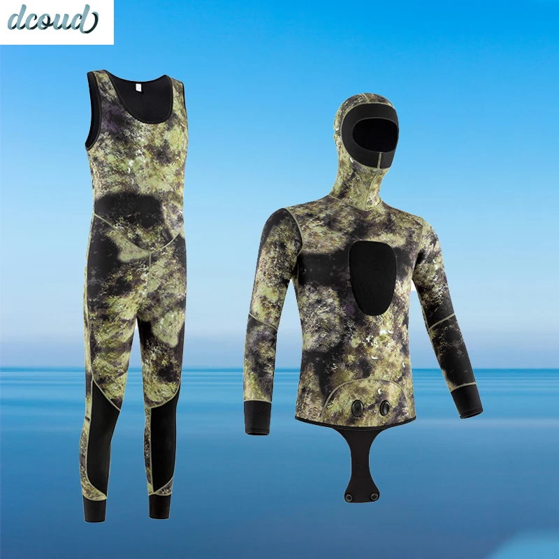 

Wetsuits Men's 3MM Neoprene Hooded Warm Wetsuit Camouflage Split Hunting Fish Hunting Scuba Snorkeling Surfing Swimsuit