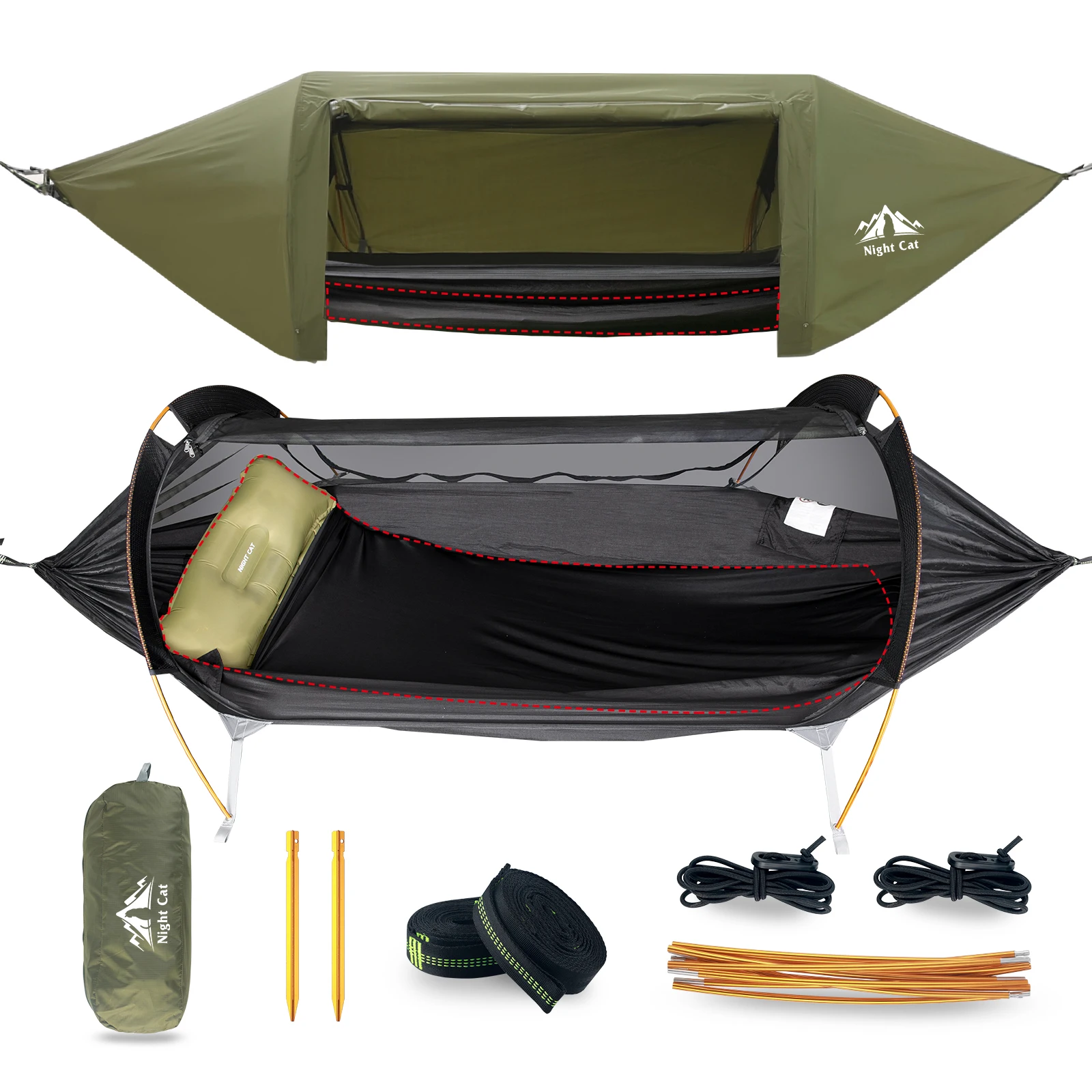 Hammock Waterproof with Rain Fly Bug Net and Storage Pocket for Sleeping Pad