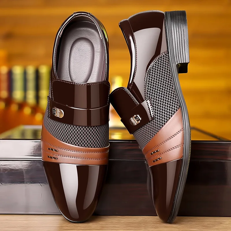 Men Leather Formal Shoes Spring and Autumn Business Low Top Wear Resistant Burgundy