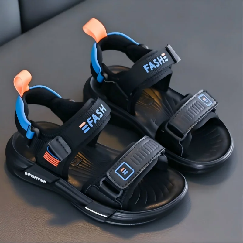 키즈 캐주얼 신발 샌들 오픈 토우 EVA 여름 신발 소년용 후크 앤 루프 미끄럼 방지 부드러운 바닥 베이지 블랙 신발 사이즈 26-37