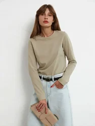 Bornladies Women's 100% Cotton Long Sleeve Loose-Fit T-Shirt - Spring/Autumn Collection - S (Light Green)