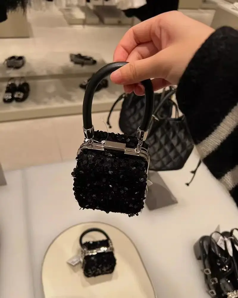 JIAERDI Beading Black Mini Bag Y2k Women Vintage Handle Chic Messenger Hand Bag Wallet Female Retro Square Bag Purse Aesthetic