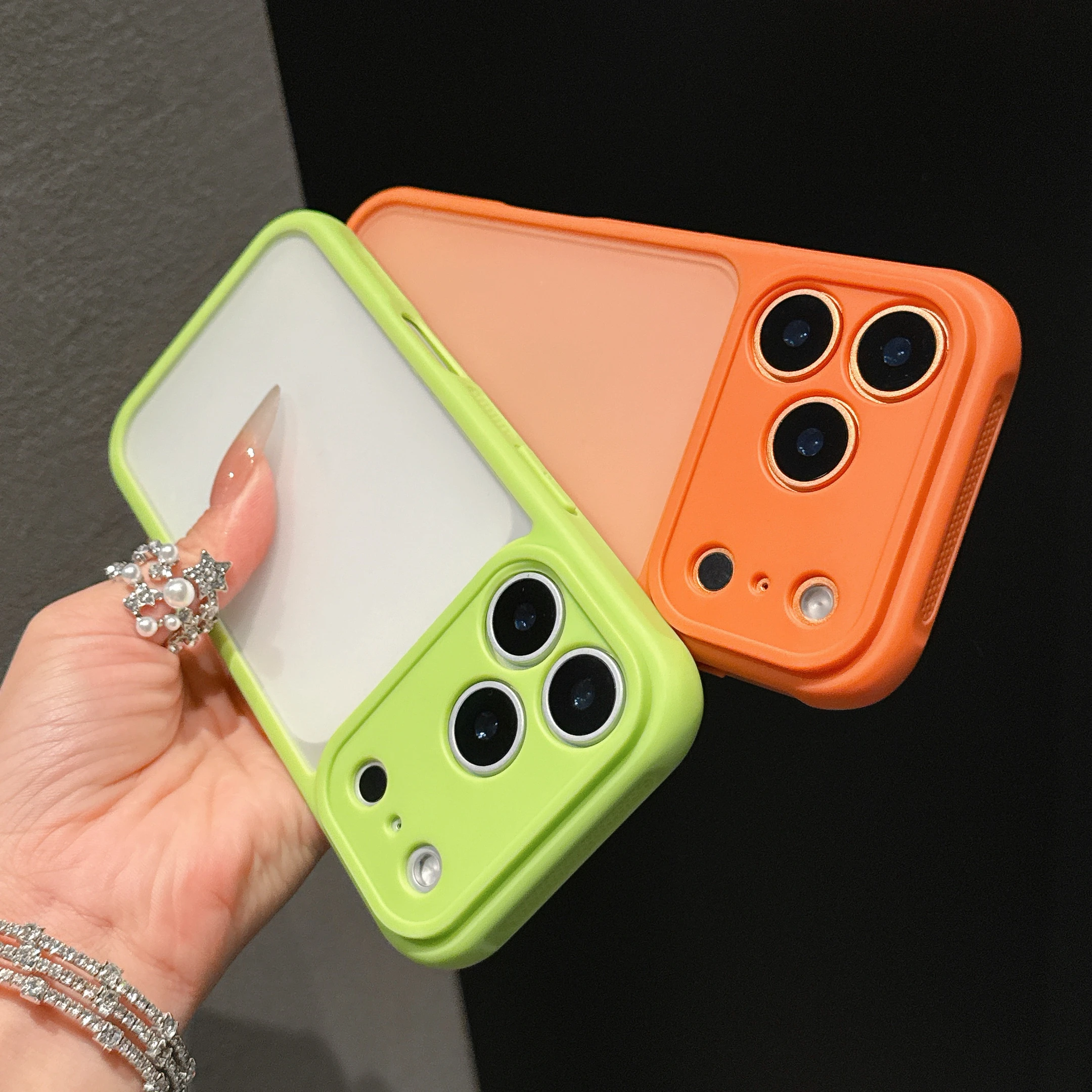 Luxury Transparent Orange Shield Phone Case with Lens Protection & Shockproof Cover
