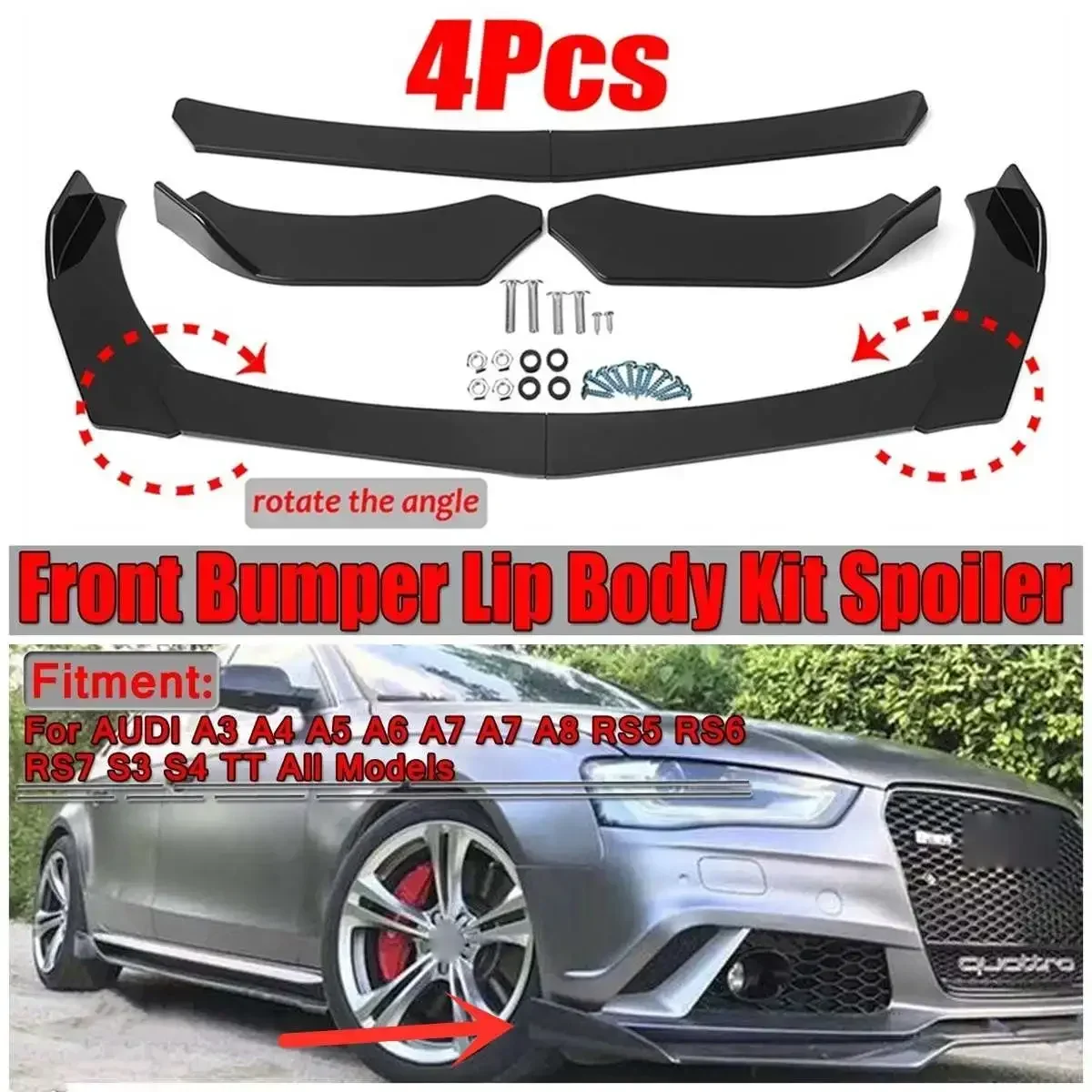 

4pcs Car Front Bumper Splitter Lip Body Kit Spoiler Protector Cover Lip For AUDI A3 A4 A5 A6 A7 A7 A8 Q3 Q5 Q7 RS5 RS6