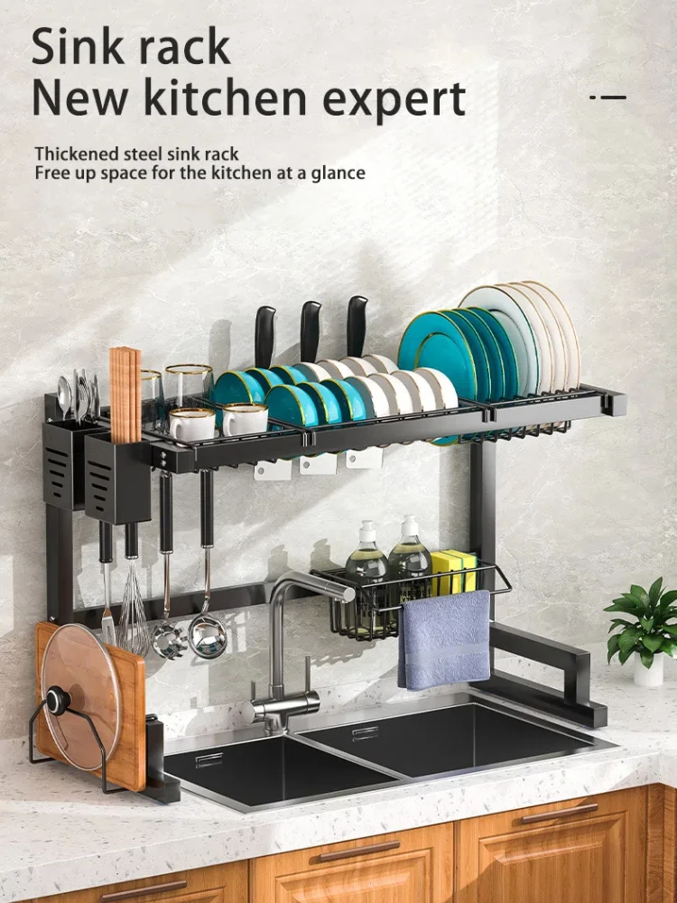 Kitchen Sink Rack Stainless Steel Drain Shelf Countertop Multi-Functional Storage Bowl Dish Knife Fork Organizing Rack 6