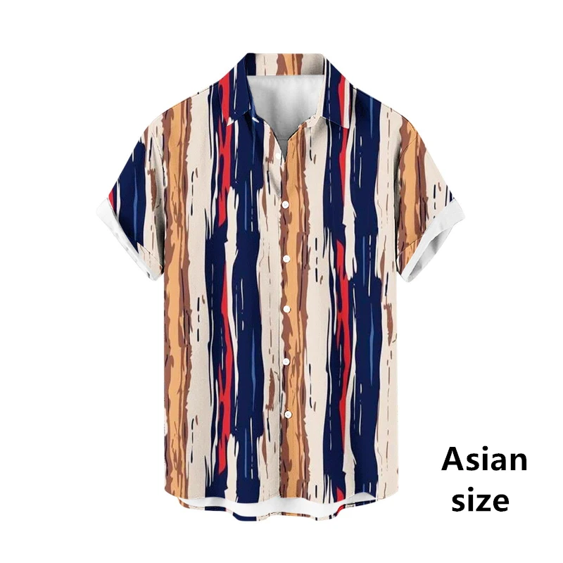 Vintage Striped 3D Print Men Hawaiian Shirts Casual Fashion Lapel Button Short Sleeves Shirt Oversized Summer Unisex Blouse Tops 6