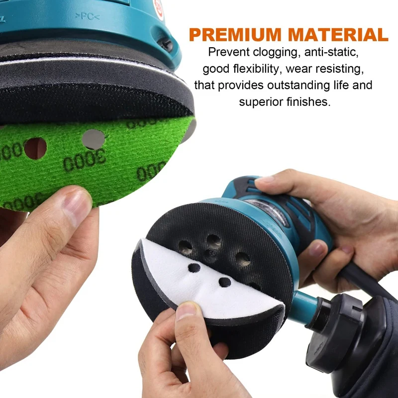 5Inch Sanding Disc Hook And Loop Sandpaper 320 400 600 800 1000 1500 2000 3000 4000 500 7000 1000 With Interface Pad