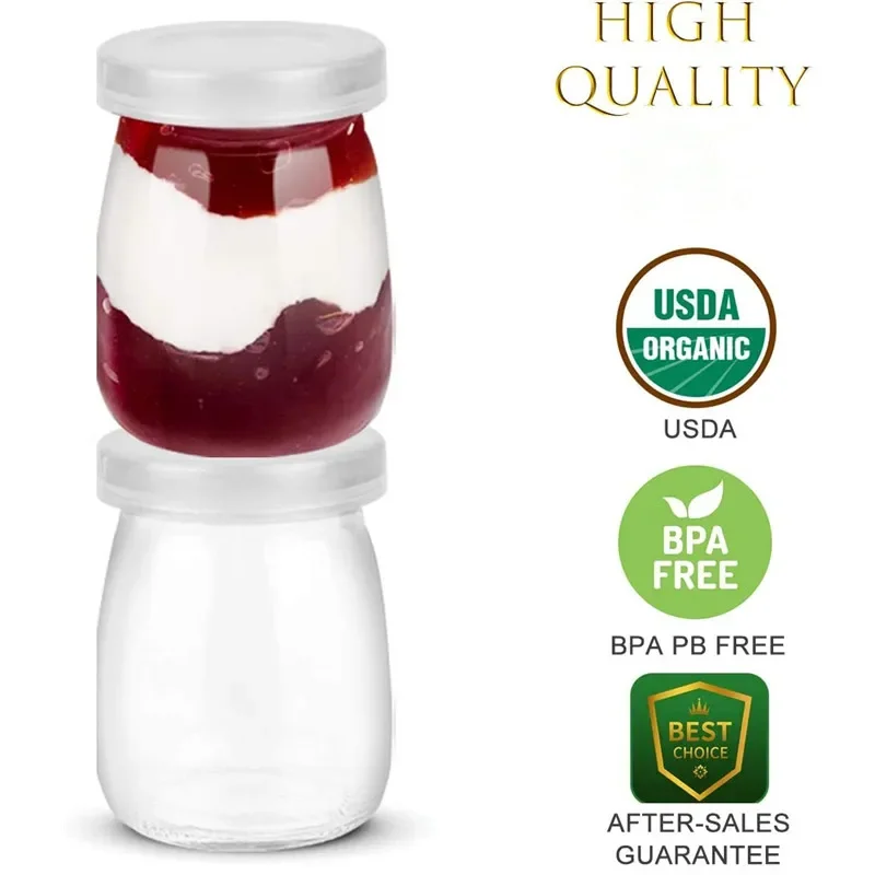 8 Pieces 100ml Glass Yogurt Jars Pudding Cups with PE Lids for Milk Jellies Honey Spices Mousse glass honey jars