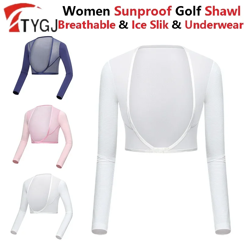 TTYGJ Ladies Breathable Golf Arm Sleeves Sunscreen Ice Silk Shawl Women Cooling Elastic Croped Tops Anti-UV Golf Underwear